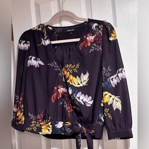 Madewell Wrap Top Blooming Oasis Purple Floral Tie Waist Cropped Blouse S